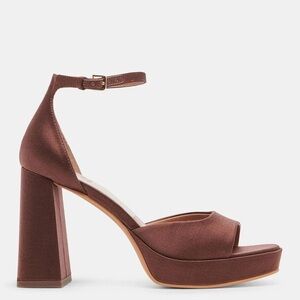 Dolce Vita Pandro Platform Heels in Chocolate Brown Satin